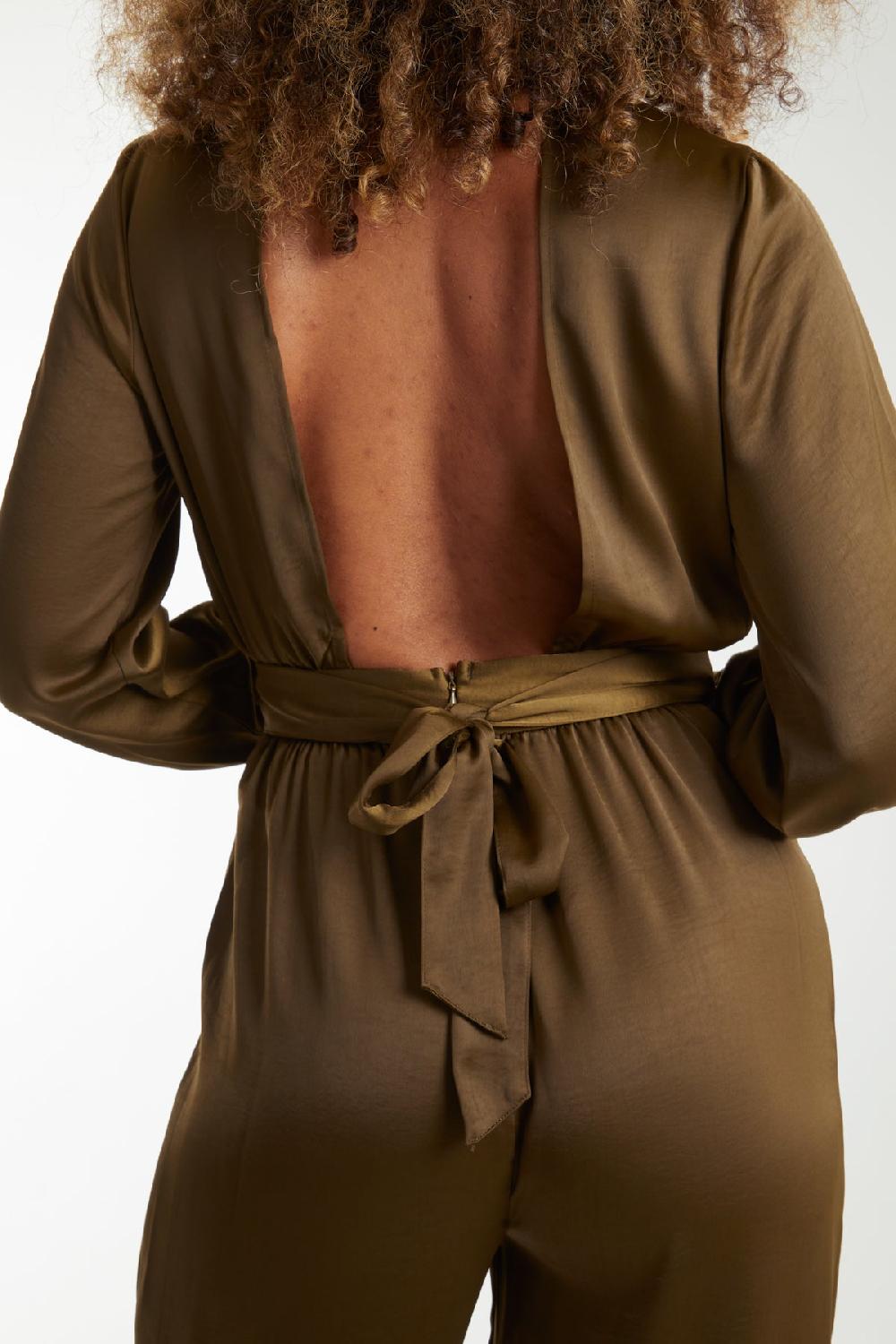 Qed London Tie Back High Neck Satin Jumpsuit