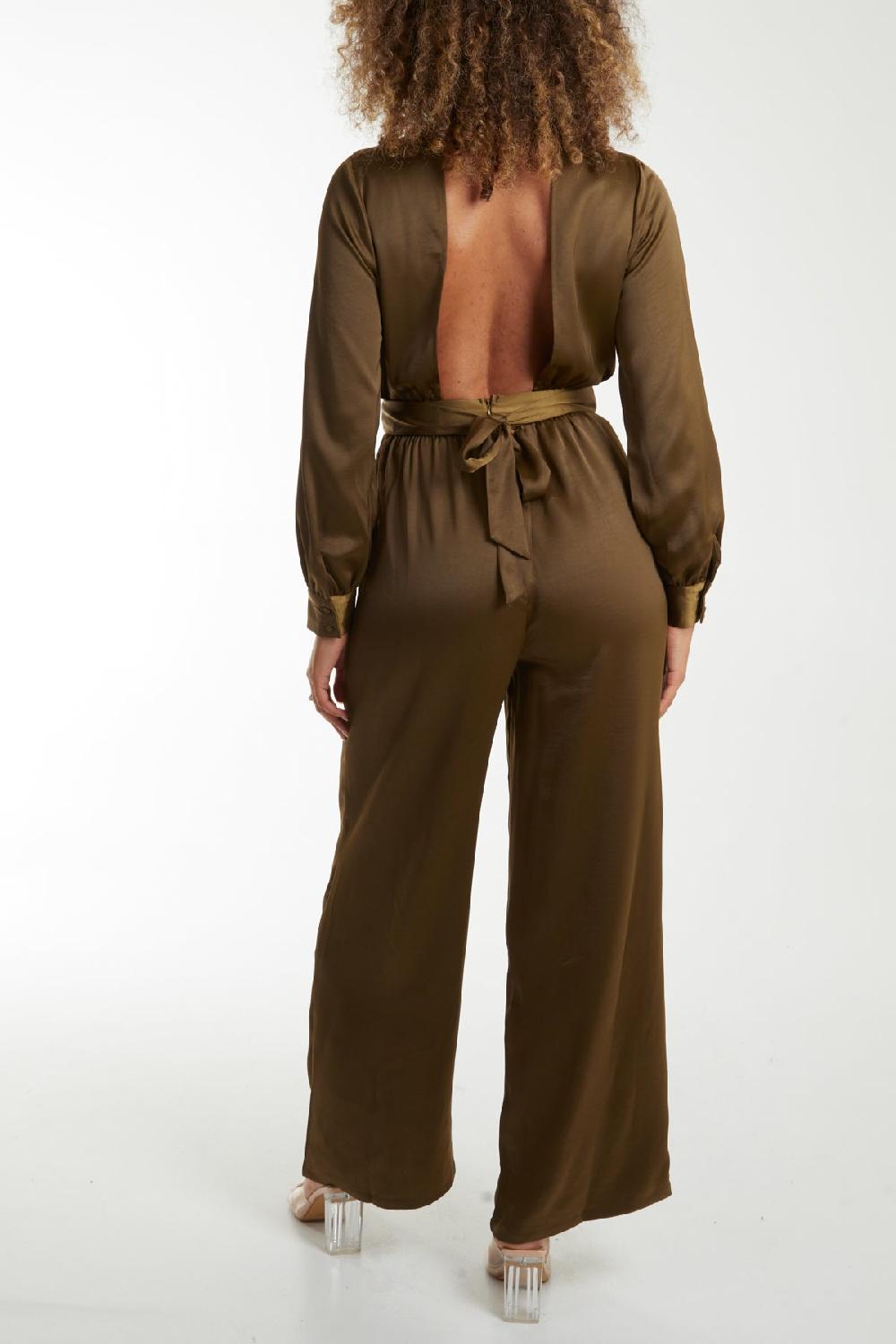 Qed London Tie Back High Neck Satin Jumpsuit