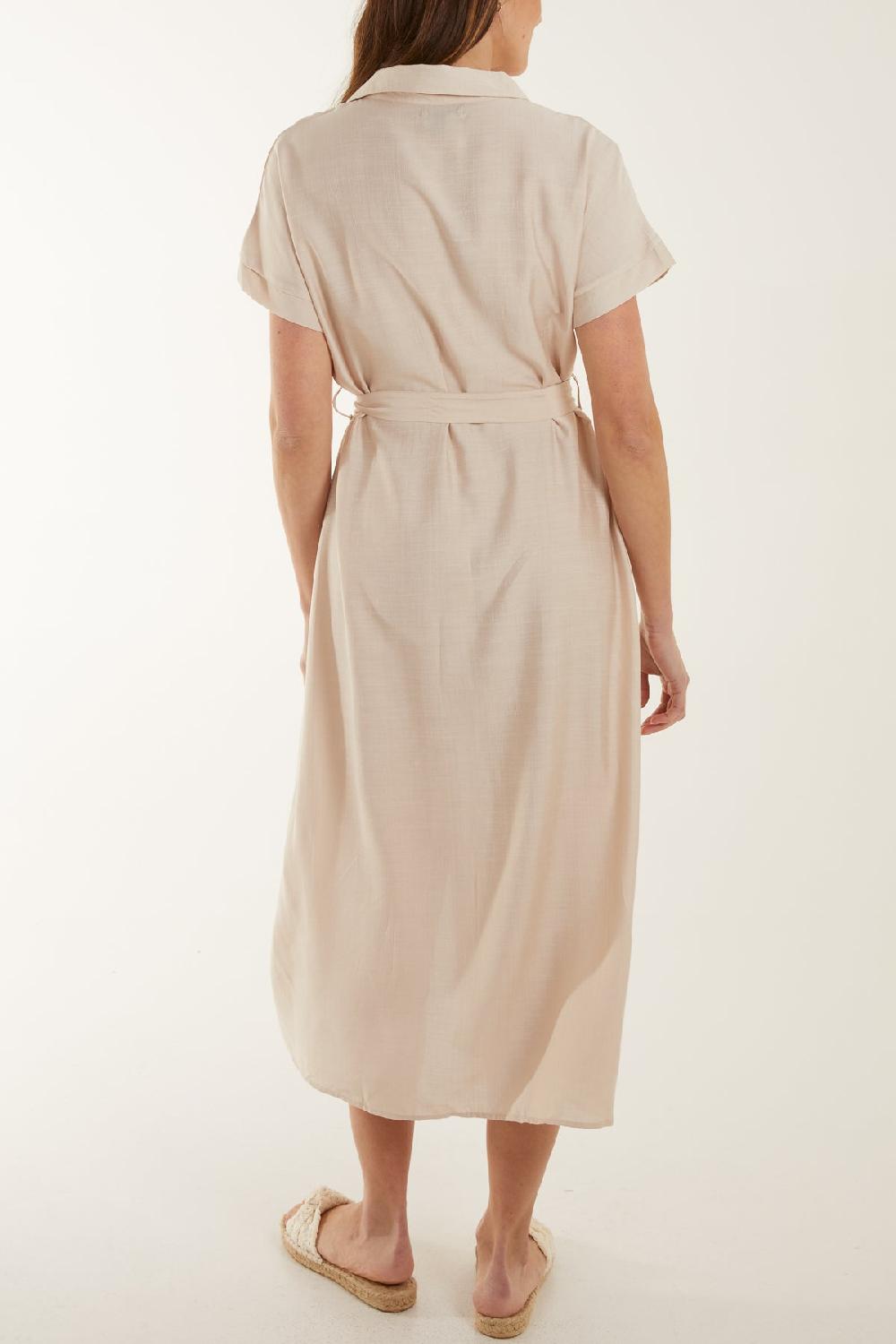 Qed London Tie Belt Shirt Midi Dress