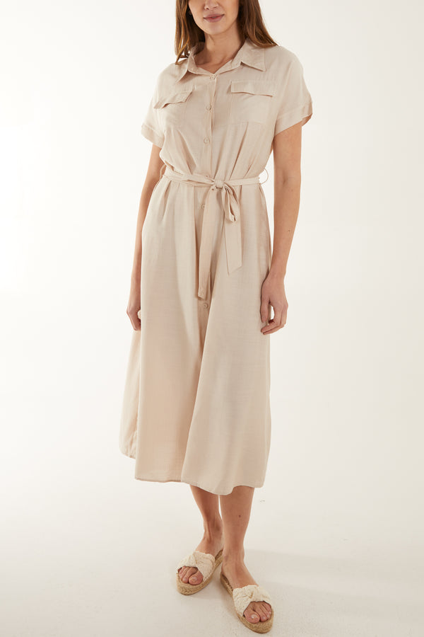 Qed London Tie Belt Shirt Midi Dress