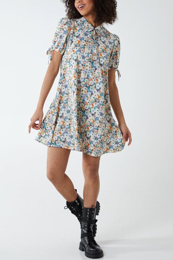 qed london Tie Collar Swing Dress