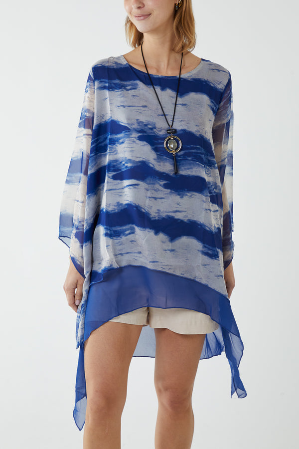 qed london Tie Dye Mesh Overlay Necklace Top