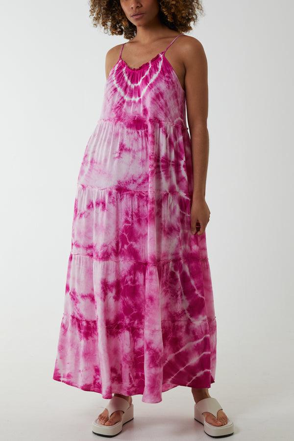 qed london Tie Dye Strappy Cami Maxi Dress