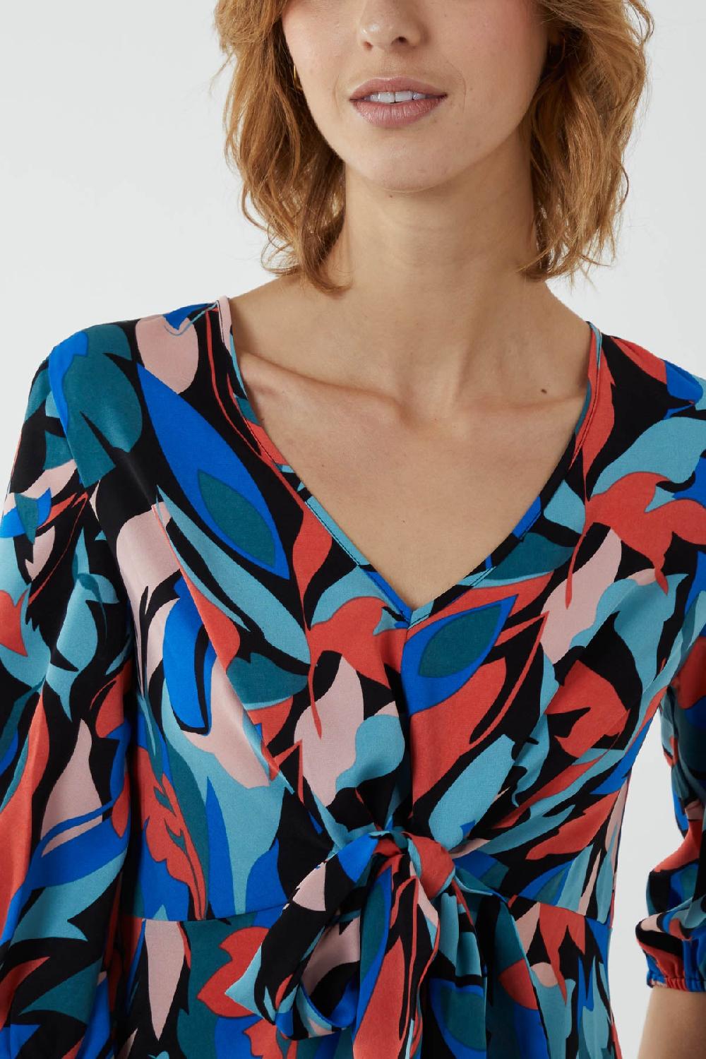 Qed London Tie Front Abstract Print Mini Dress