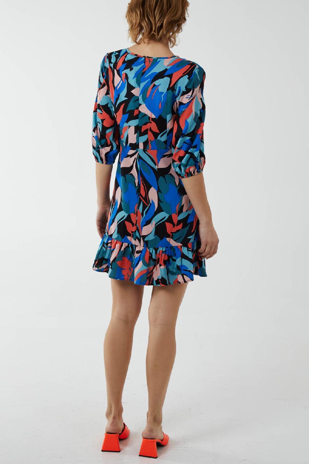 Qed London Tie Front Abstract Print Mini Dress