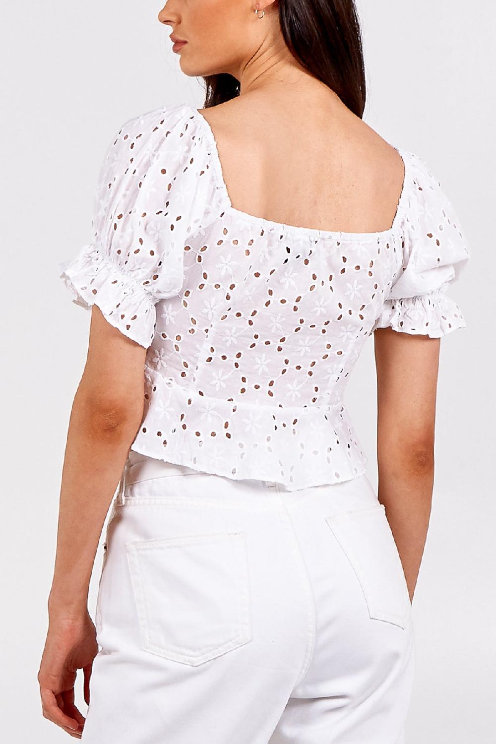 Qed London Tie Front Broderie Anglaise Crop Top