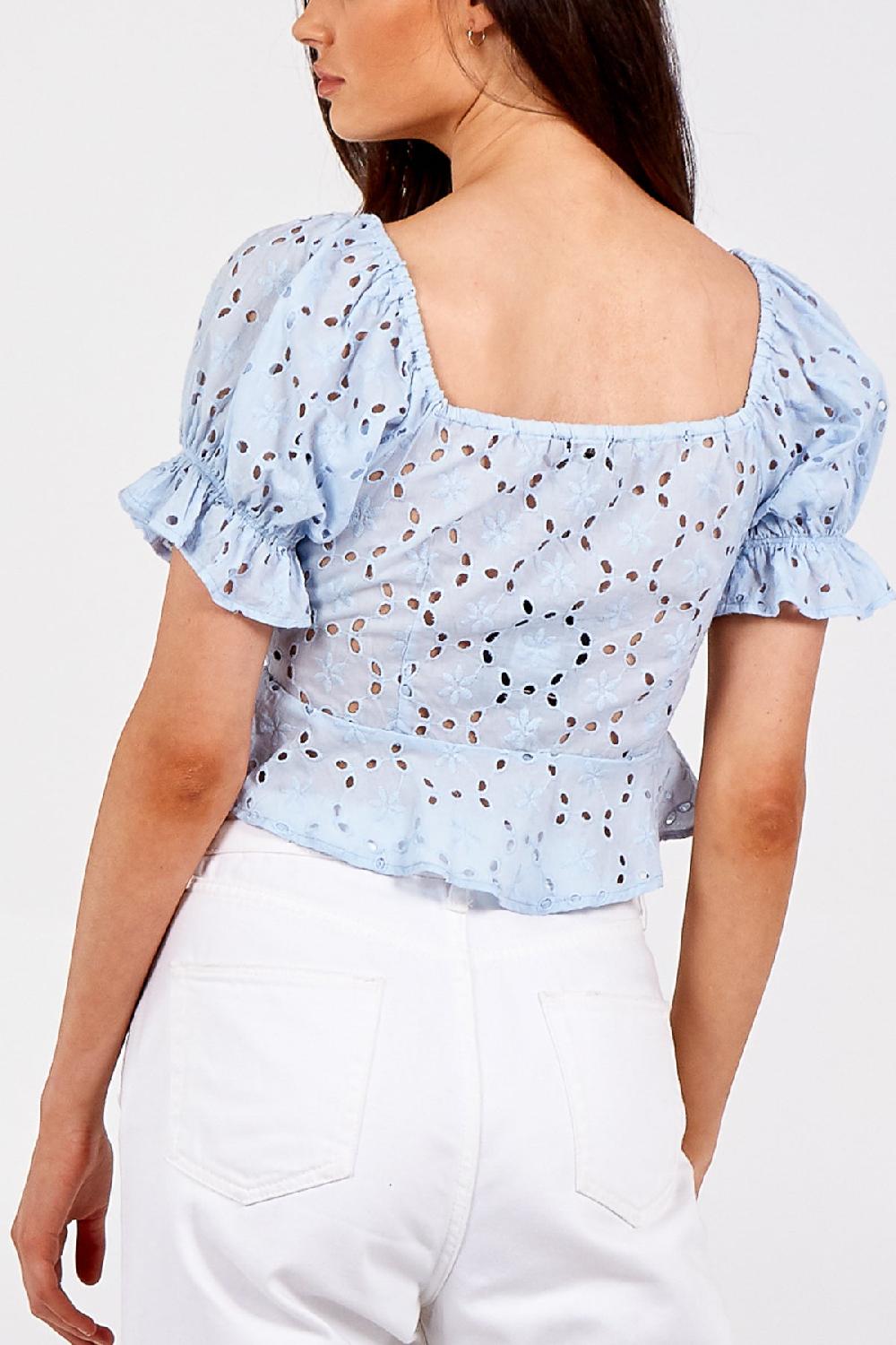 Qed London Tie Front Broderie Anglaise Crop Top