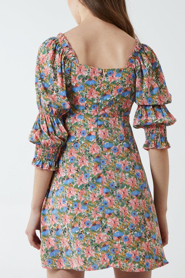 Qed London Tie Front Puff Sleeve Dress