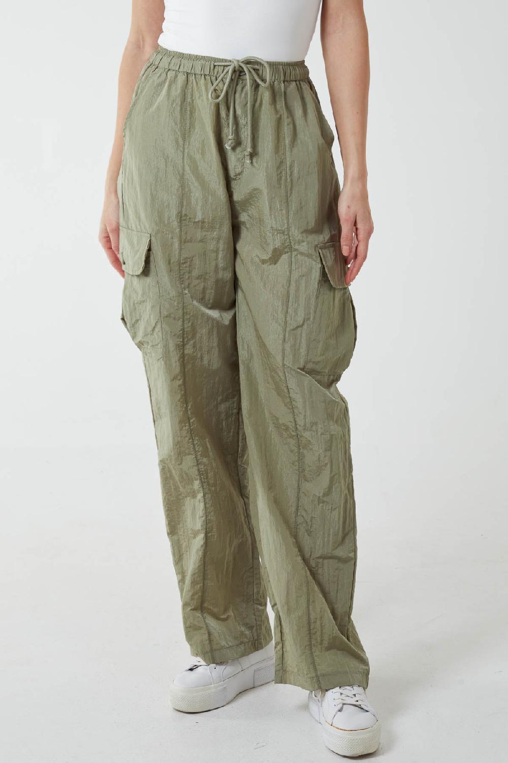 Qed London Tie Waist Parachute Cargo Trousers