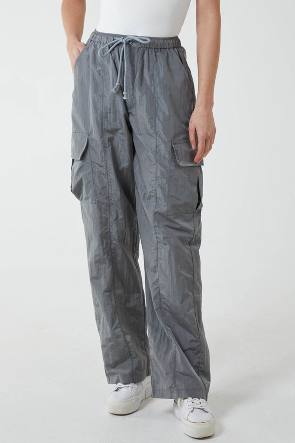 qed london Tie Waist Parachute Cargo Trousers