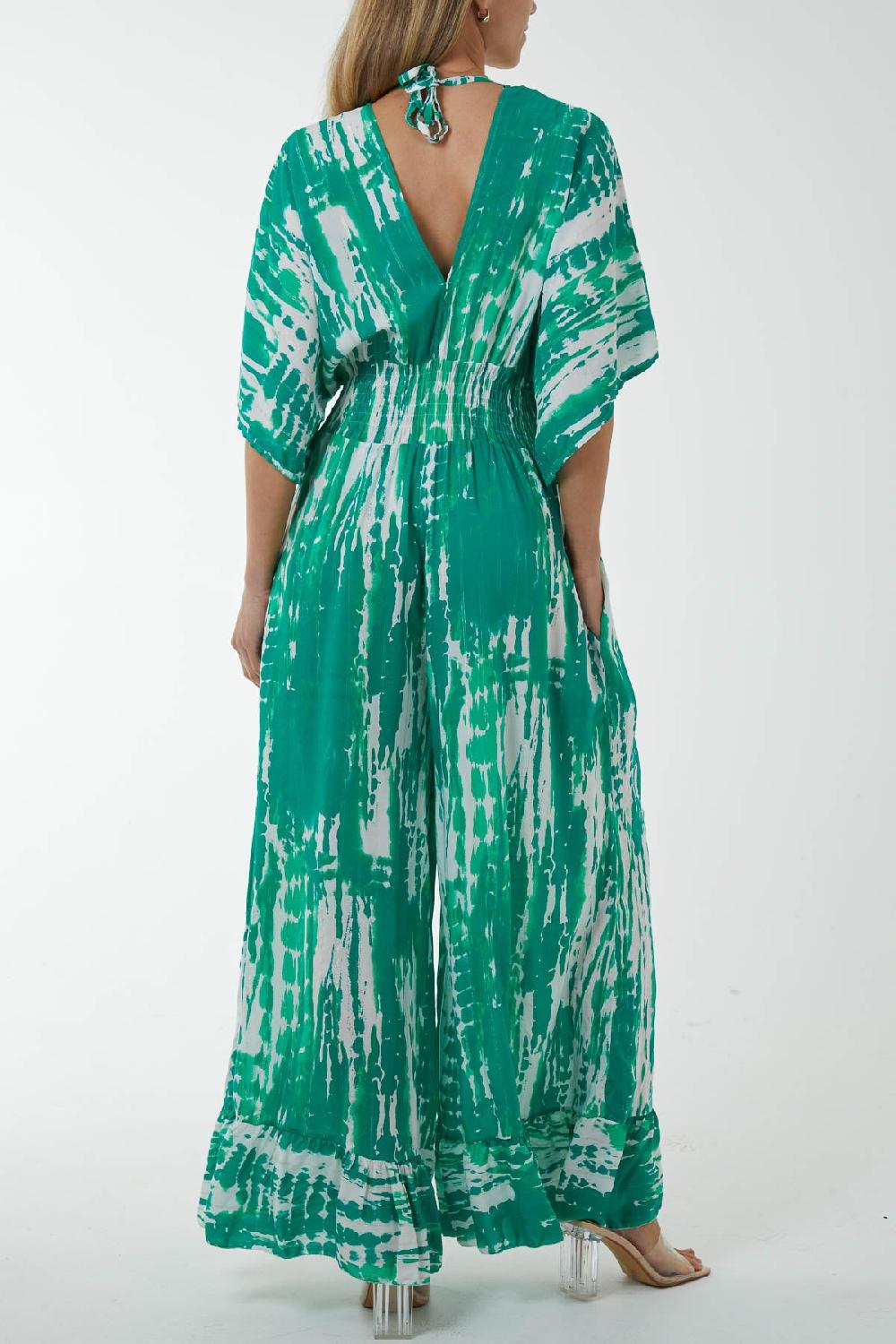 Qed London Tied Back Shirred Bodice Jumpsuit