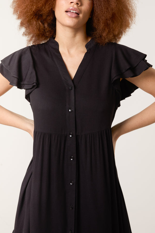 Qed London Tiered Angel Sleeve Button Dress
