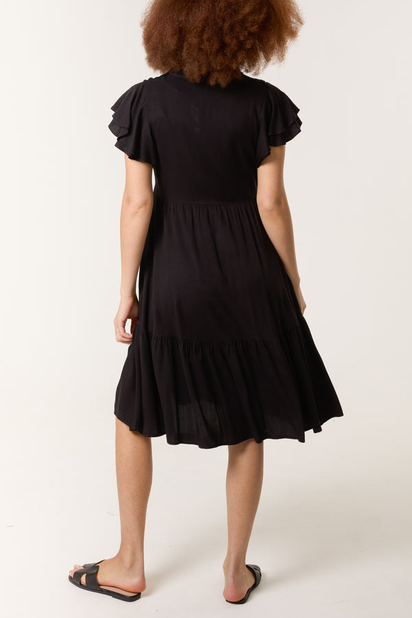 Qed London Tiered Angel Sleeve Button Dress