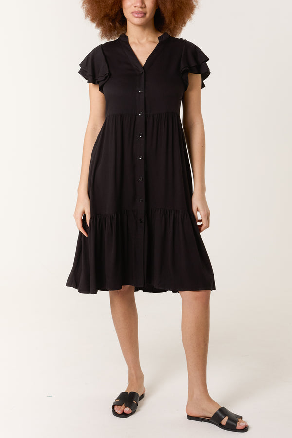 qed london Tiered Angel Sleeve Button Dress