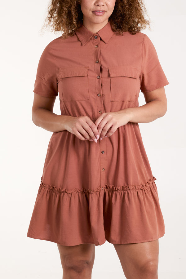 Qed London Tiered Hem Patch Pocket Shirt Dress