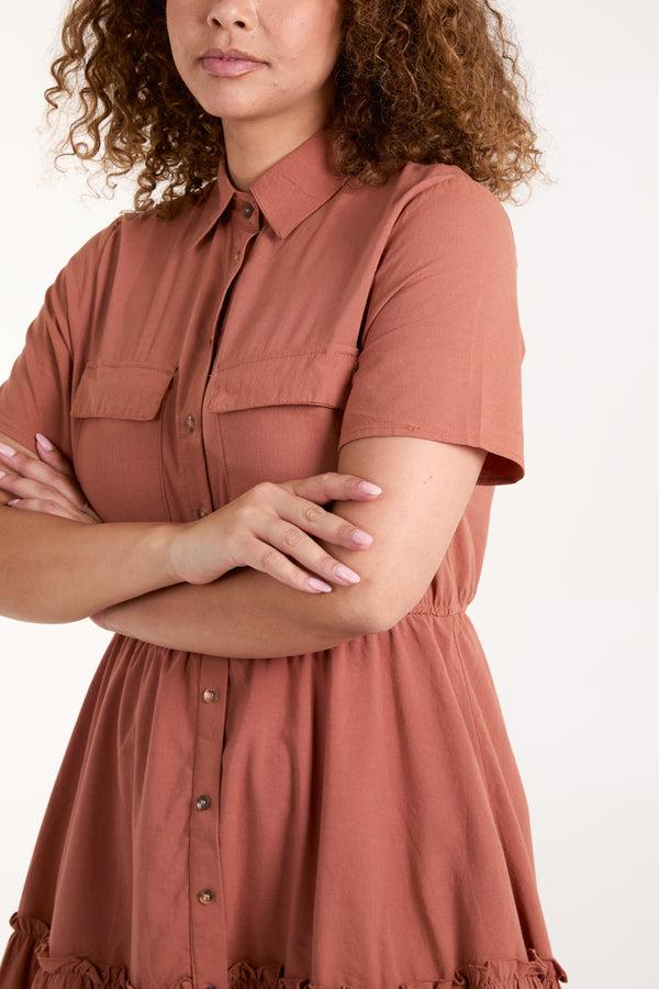 Qed London Tiered Hem Patch Pocket Shirt Dress