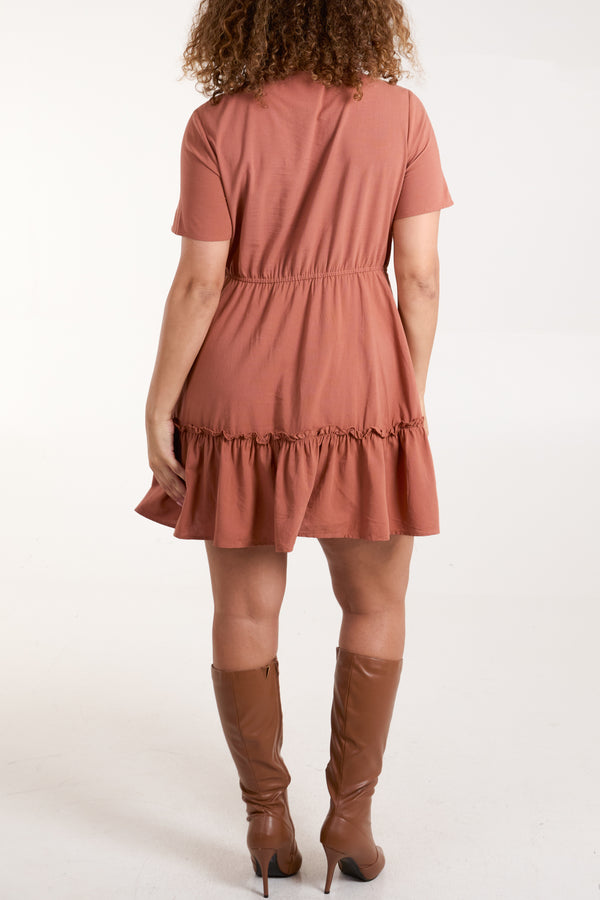 Qed London Tiered Hem Patch Pocket Shirt Dress