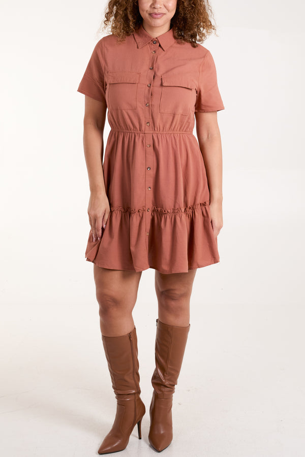 qed london Tiered Hem Patch Pocket Shirt Dress