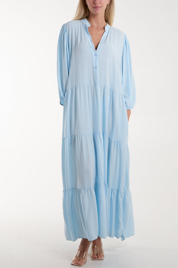 Qed London Tiered Maxi Shirt Dress