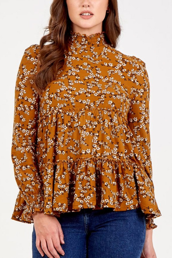 Qed London Tiered Shirring Smock Top