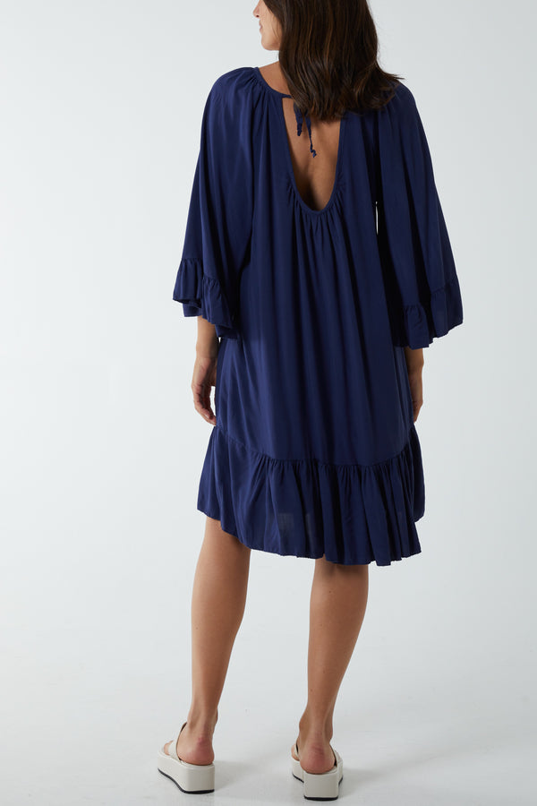 Qed London Tiered Tie Back Midi Dress