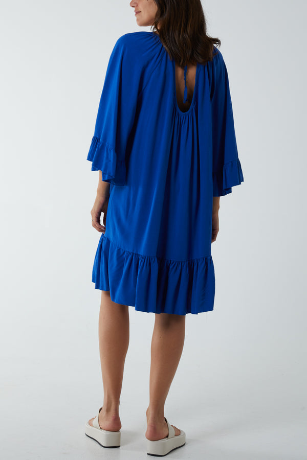 Qed London Tiered Tie Back Midi Dress