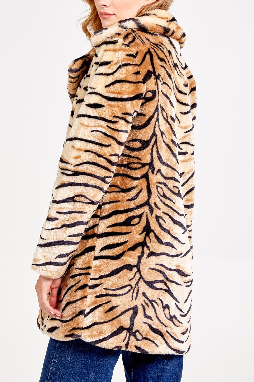 Qed London Tiger Print Faux Fur Coat