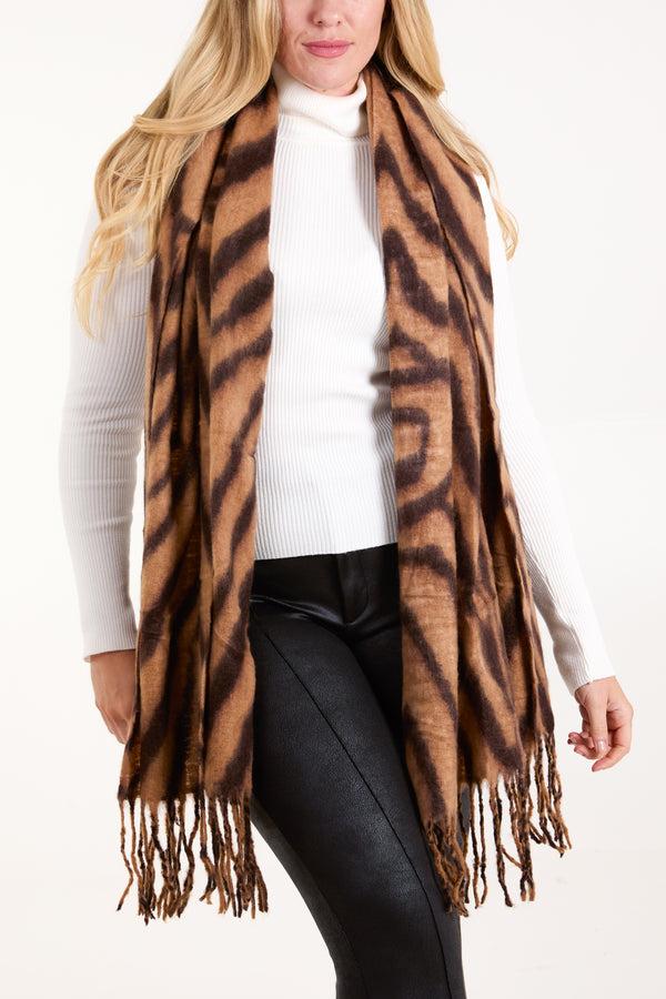 qed london Tiger Print Tassel Scarf