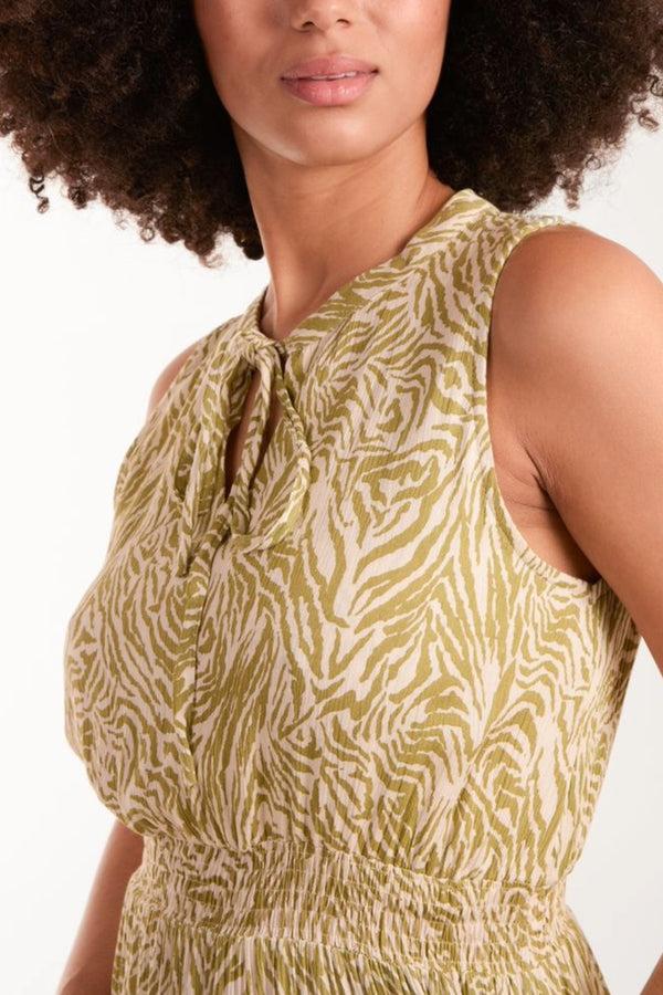 Qed London Tiger Print Tie Sleeveless Dress