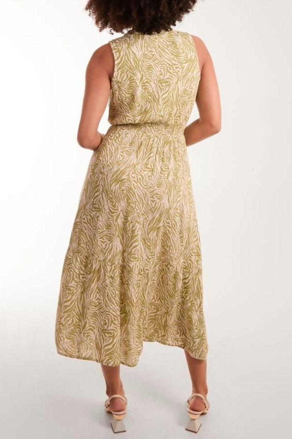 Qed London Tiger Print Tie Sleeveless Dress