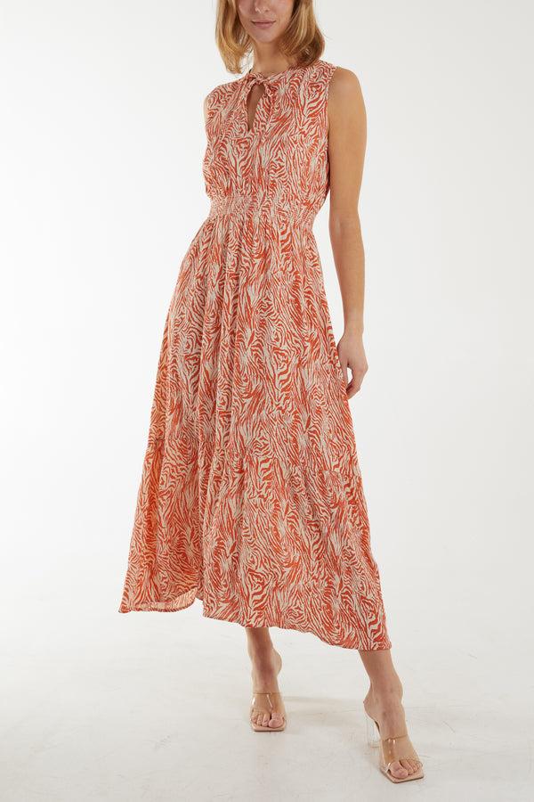 Qed London Tiger Print Tie Sleeveless Dress