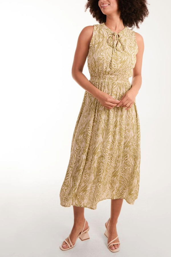 Qed London Tiger Print Tie Sleeveless Dress