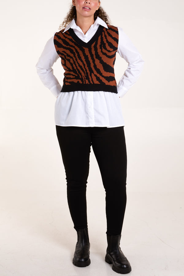 Qed London Tiger Print Vest With Shirt