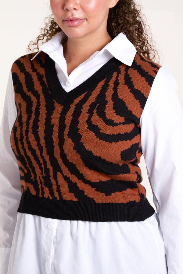 Qed London Tiger Print Vest With Shirt