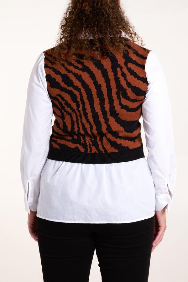 Qed London Tiger Print Vest With Shirt