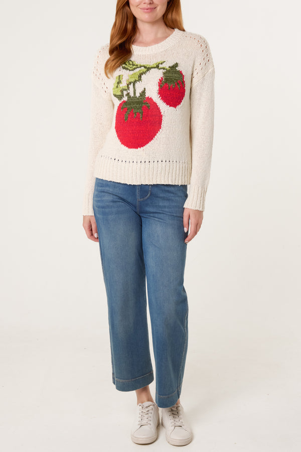 Qed London Tomato Cotton Feel Knit Holes Jumper