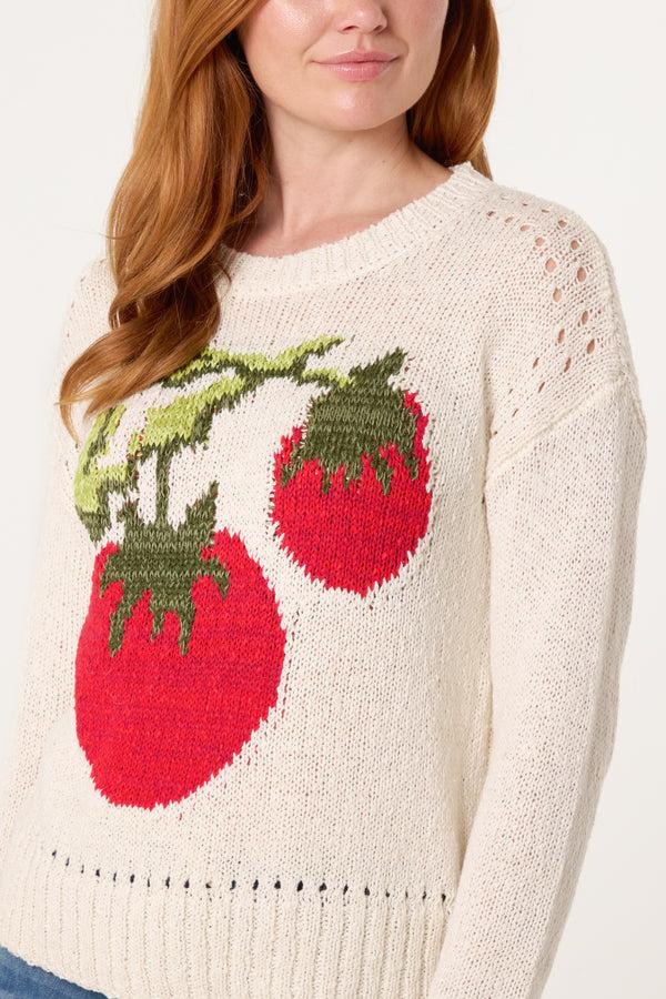 Qed London Tomato Cotton Feel Knit Holes Jumper
