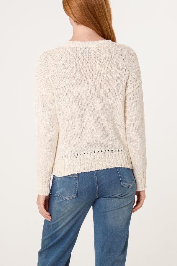 Qed London Tomato Cotton Feel Knit Holes Jumper