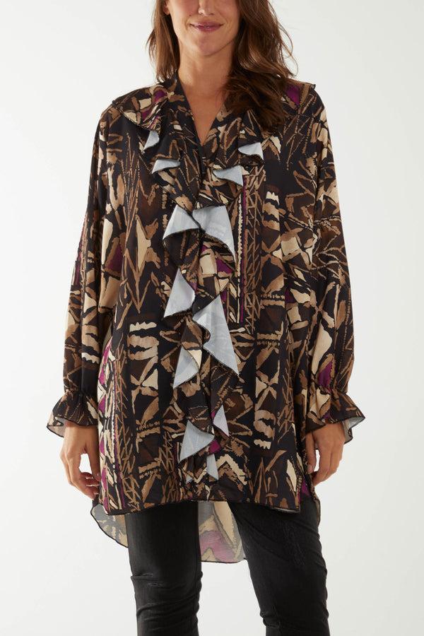 Qed London Tribal Print Ruffle Dress