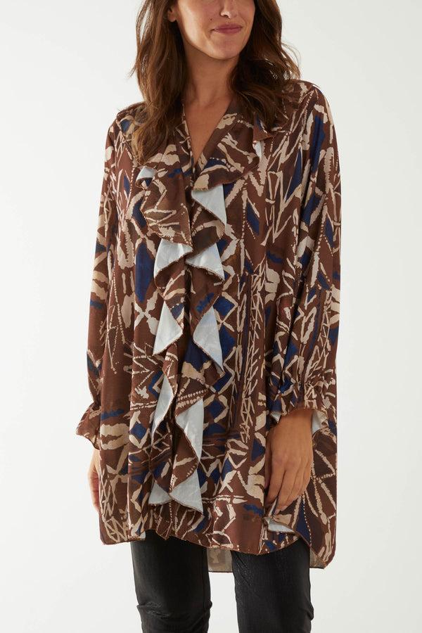 qed london Tribal Print Ruffle Dress