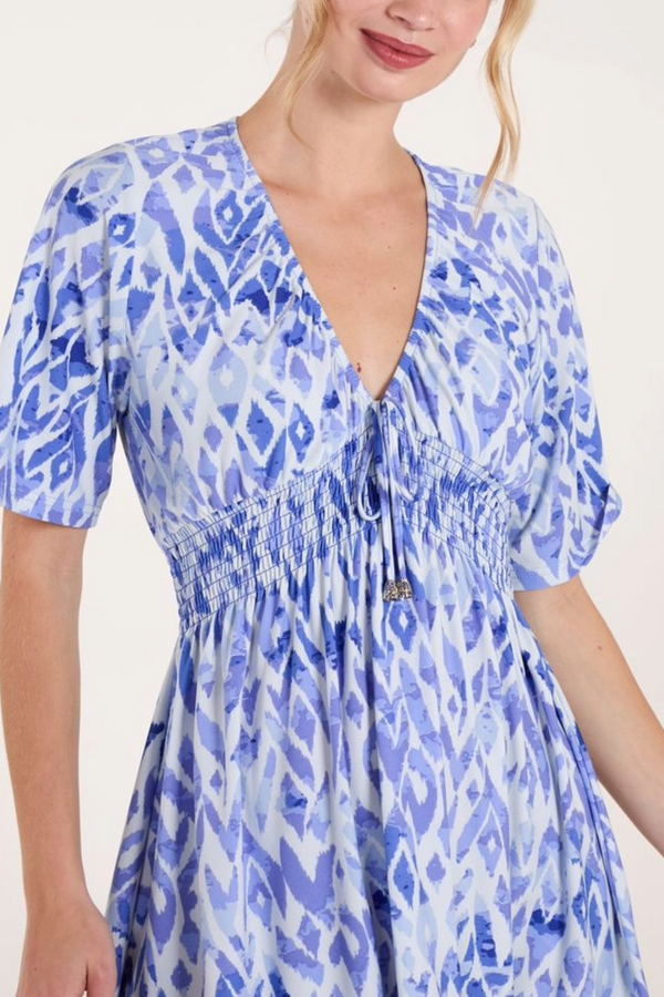 Qed London Tribal Print Tassel Shirred Mini Dress