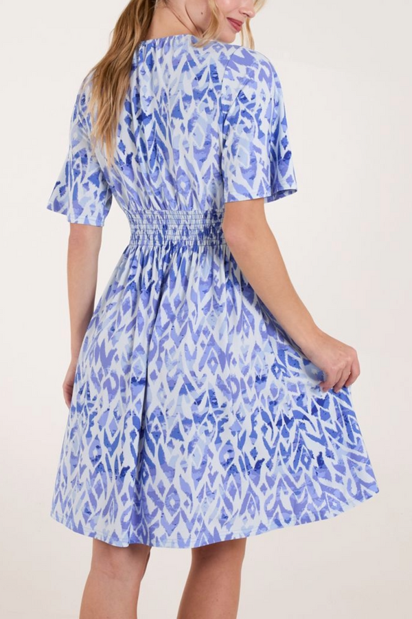 Qed London Tribal Print Tassel Shirred Mini Dress