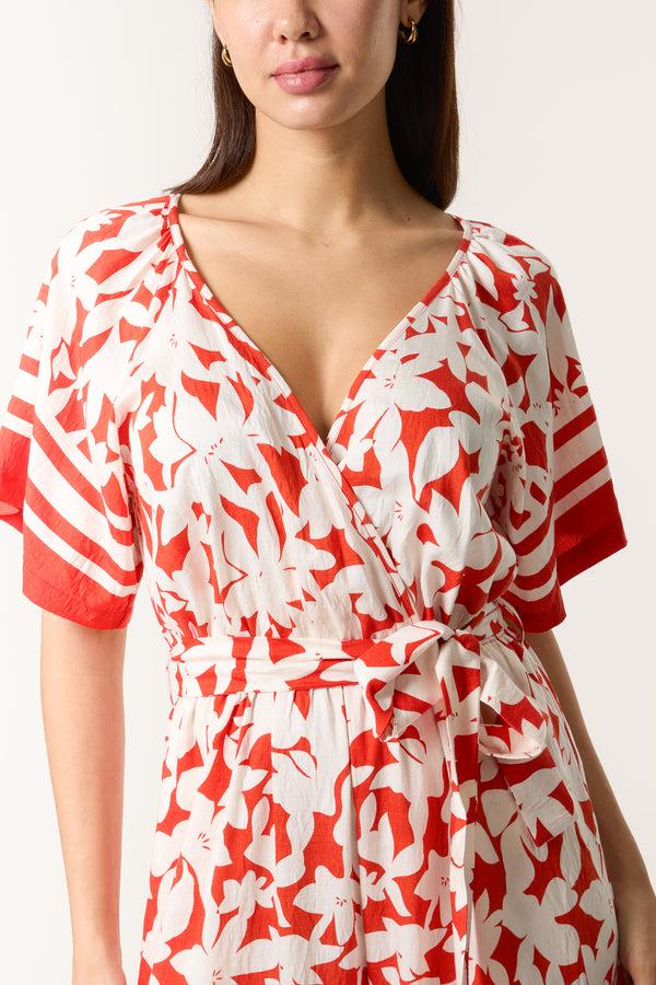 Qed London Tropical Floral Wide-Leg Wrap Jumpsuit