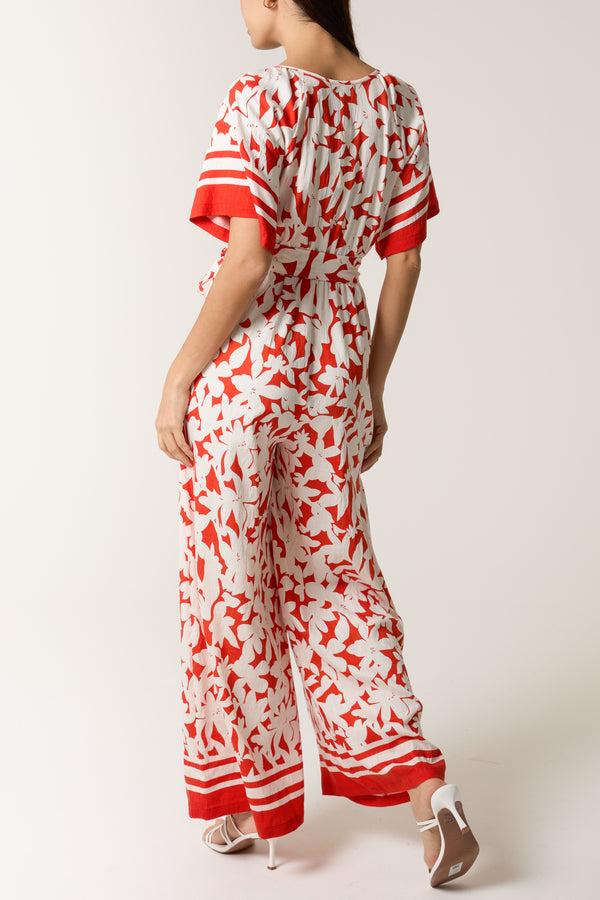 Qed London Tropical Floral Wide-Leg Wrap Jumpsuit