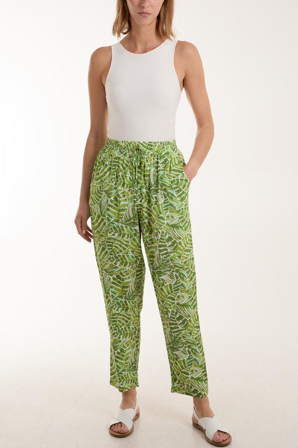 Qed London Tropical Leaf Print Capri Trousers