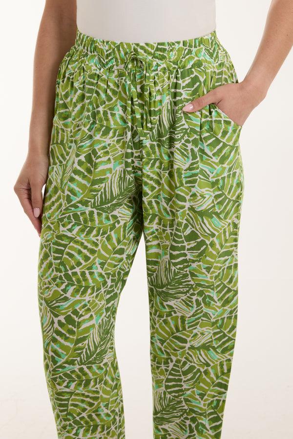 Qed London Tropical Leaf Print Capri Trousers