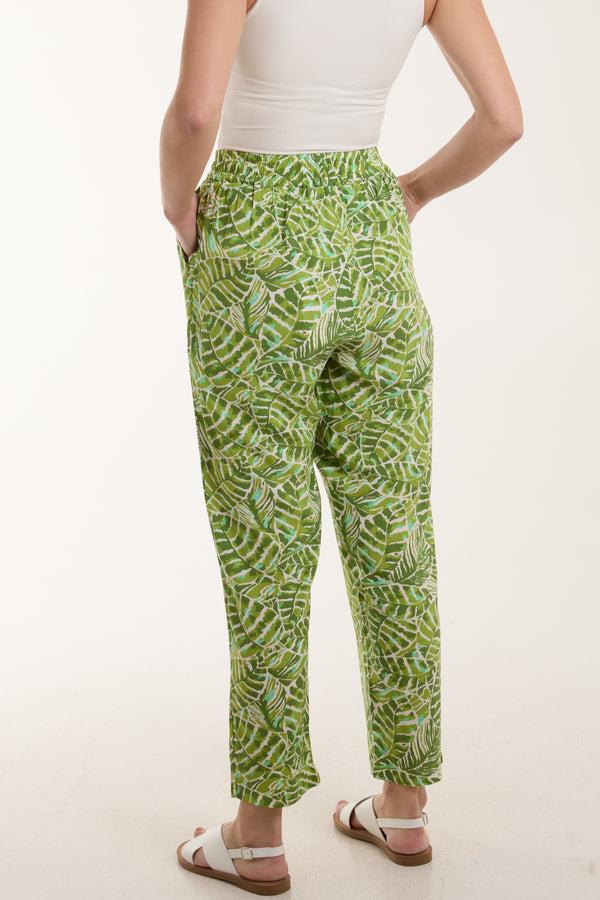 Qed London Tropical Leaf Print Capri Trousers