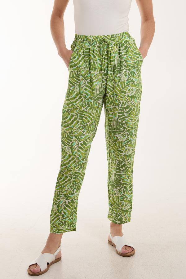 Qed London Tropical Leaf Print Capri Trousers