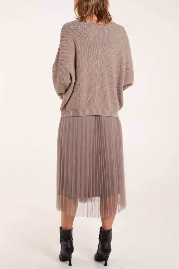 Qed London Tulle Dress & Texture Batwing Jumper Set