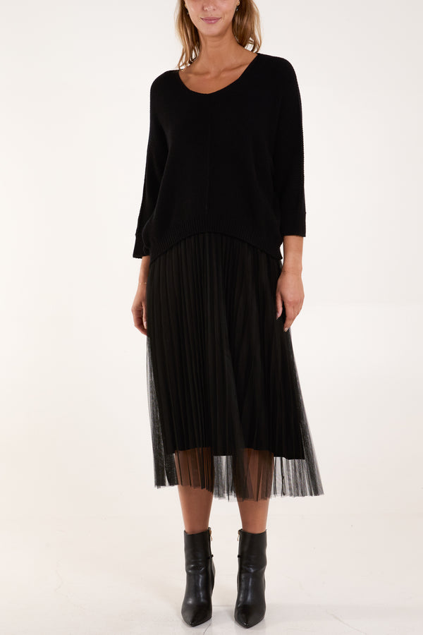Qed London Tulle Dress & Texture Batwing Jumper Set